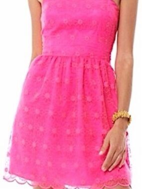 LILLY PULITZER PINK EYELET DROP WAIST DRESS 6